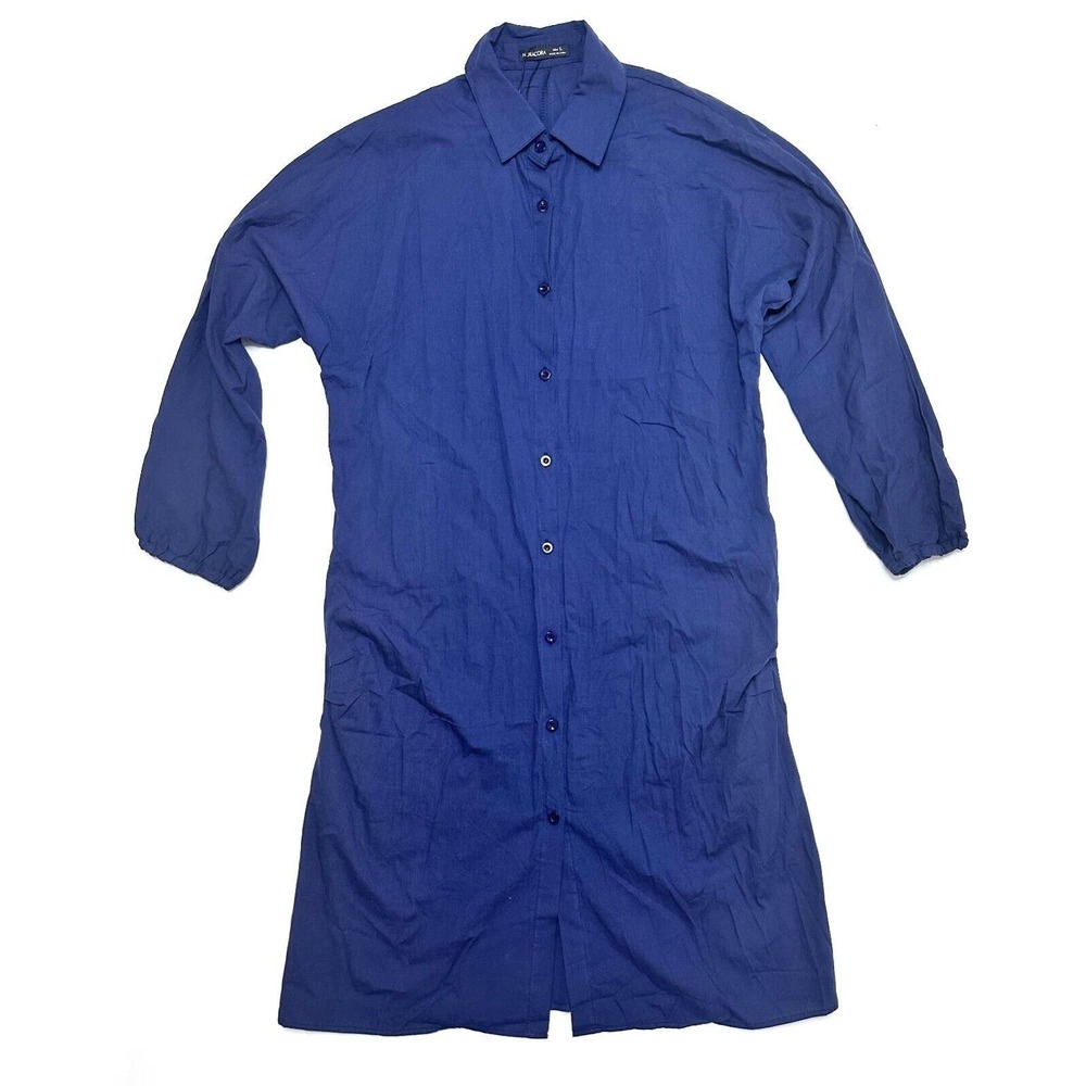 Noracora Women's Shirt Dress NEW Button Up Blue Maxi 3/4 Sleeve Size LARGE